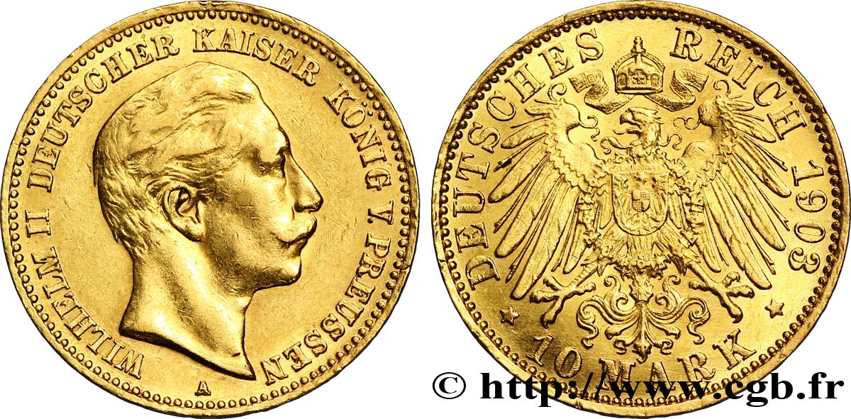 ALLEMAGNE - PRUSSE 10 Mark or Guillaume II 1903 Berlin SUP 