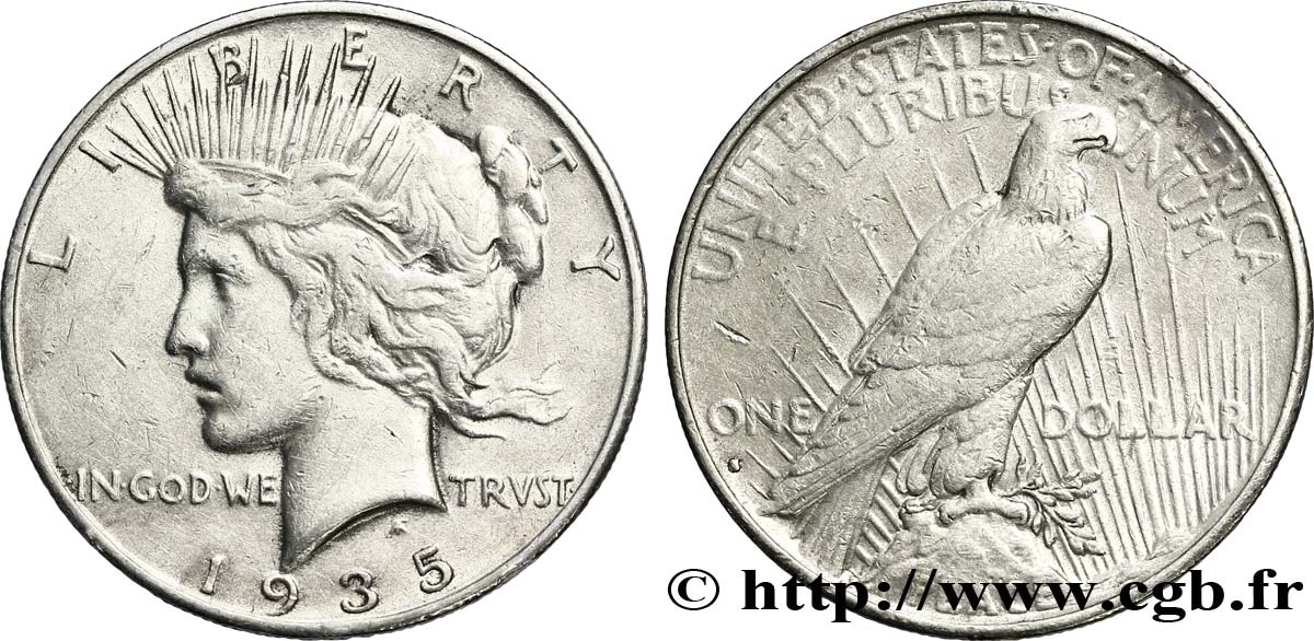 ÉTATS-UNIS D AMÉRIQUE 1 Dollar type Peace variété avec 4 rayons sous ONE 1935 San Francisco - S TTB 