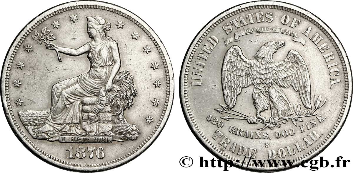 ÉTATS-UNIS D AMÉRIQUE 1 Dollar type “trade Dollar” aigle et liberté assise 1876 San Francisco - S SUP 