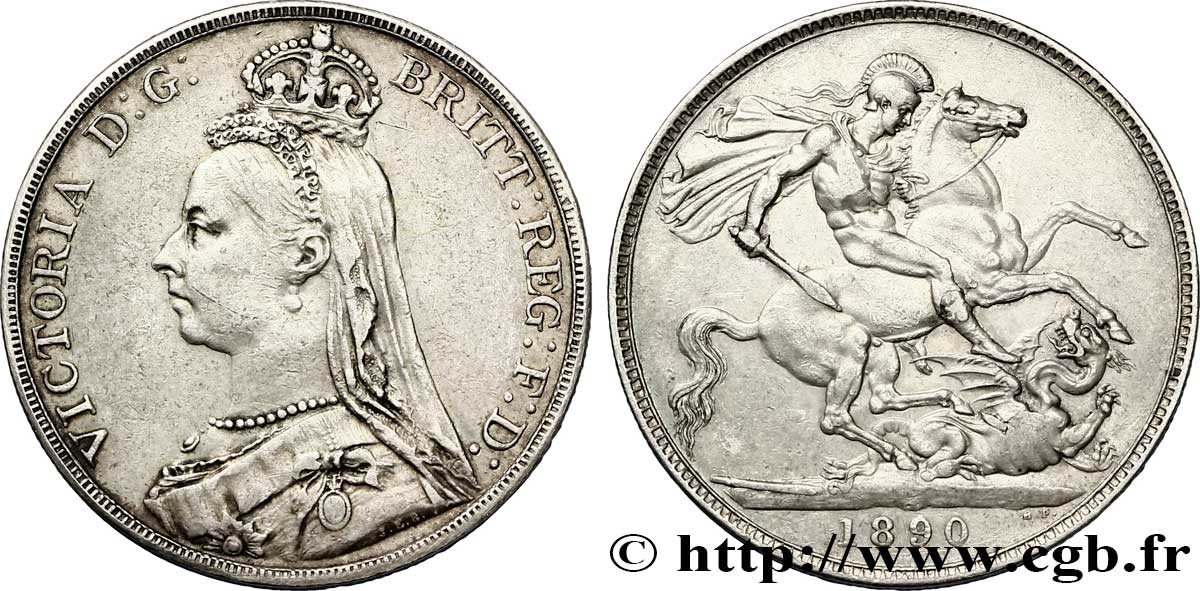 UNITED KINGDOM 1 Crown Victoria buste du jubilé / St Georges terrassant le dragon 1890  AU 