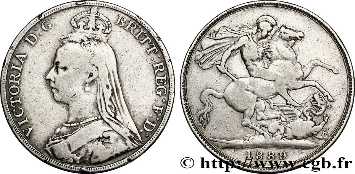 ROYAUME-UNI 1 Crown Victoria buste du jubilé / St Georges terrassant le dragon 1889  TB 