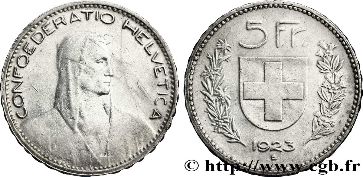 SUISSE 5 Francs berger / écu 1923 Berne - B TTB 