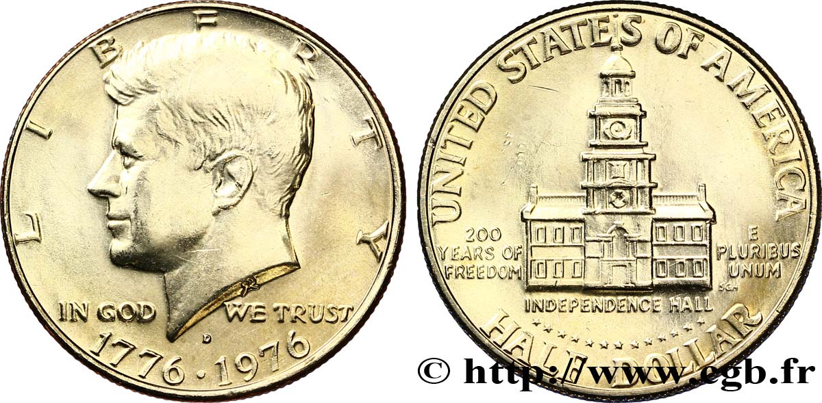 ÉTATS-UNIS D AMÉRIQUE 1/2 Dollar Kennedy / Independence Hall bicentennaire 1976 Denver FDC 