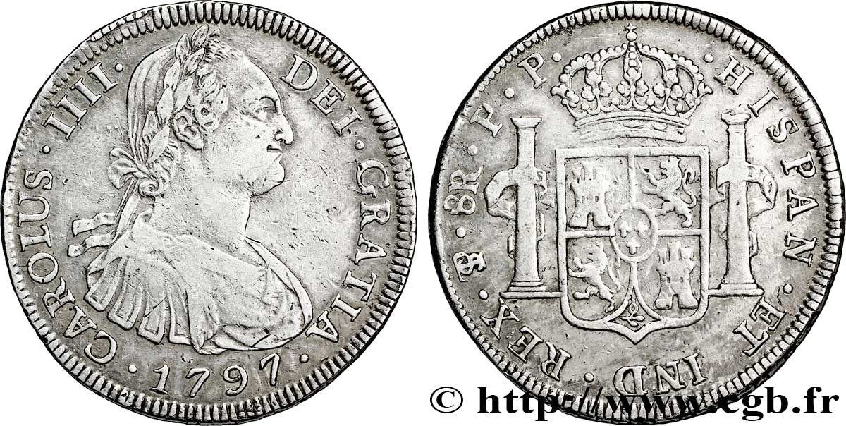 BOLIVIE 8 Reales Charles IIII d’Espagne PP 1797 Potosi TB+ 