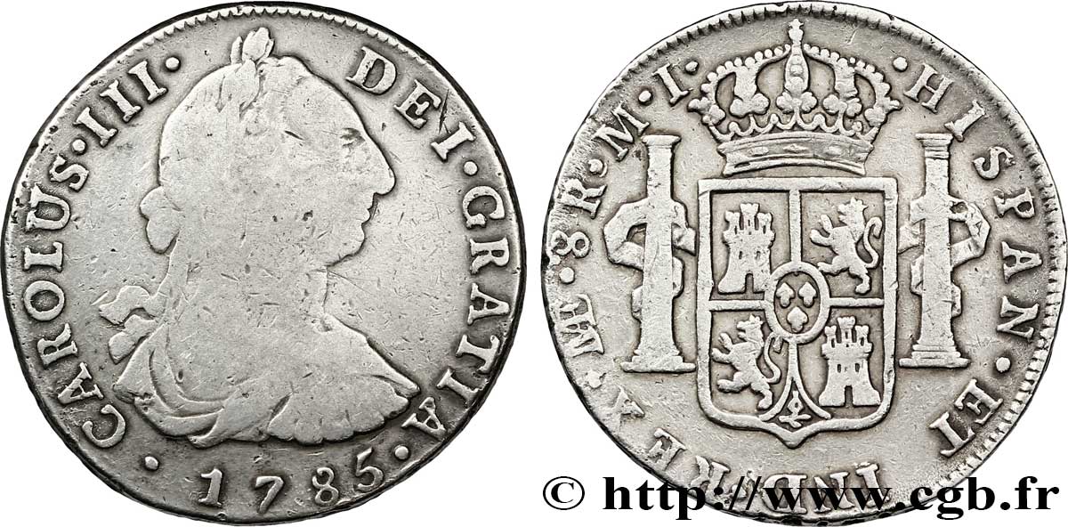 PÉROU 8 Reales Charles III d’Espagne MI 1785 Lima TB 