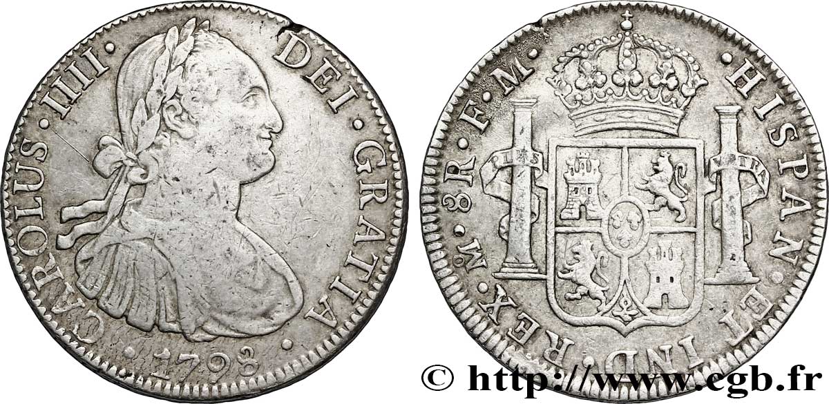 MEXIQUE 8 Reales Charles IIII / emblème 1798 Mexico TB+ 
