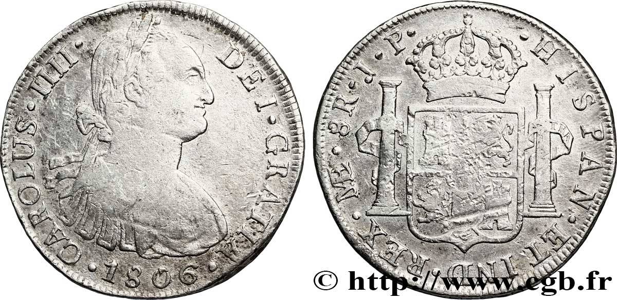 PÉROU 8 Reales Charles IIII d’Espagne IJ 1806 Lima TB 