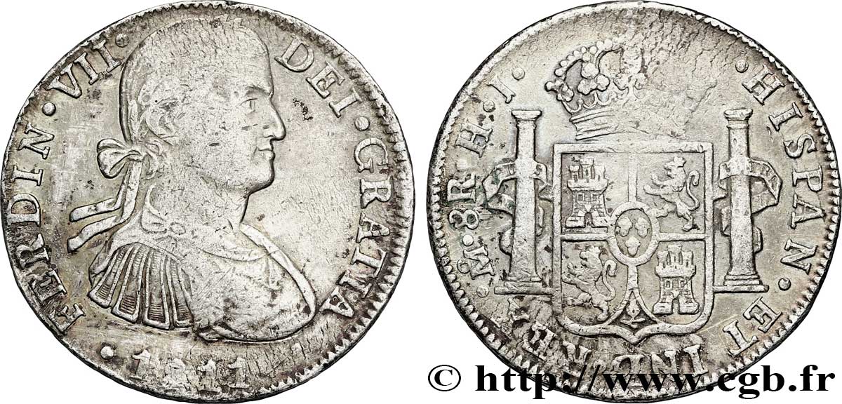 MEXIQUE 8 Reales Ferdinand VII / emblème HJ 1811 Mexico TB 