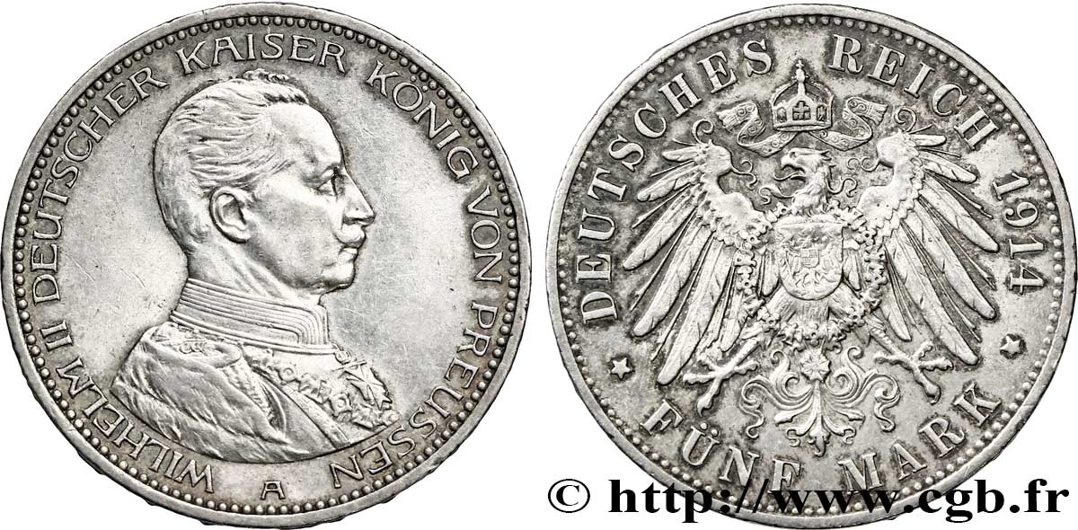 ALLEMAGNE - PRUSSE 5 Mark Guillaume II 1914 Berlin SUP 