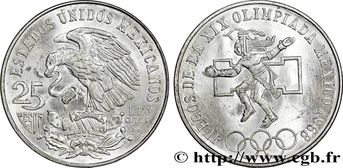MEXIQUE 25 Pesos Jeux Olympiques de Mexico 1968 Mexico FDC 
