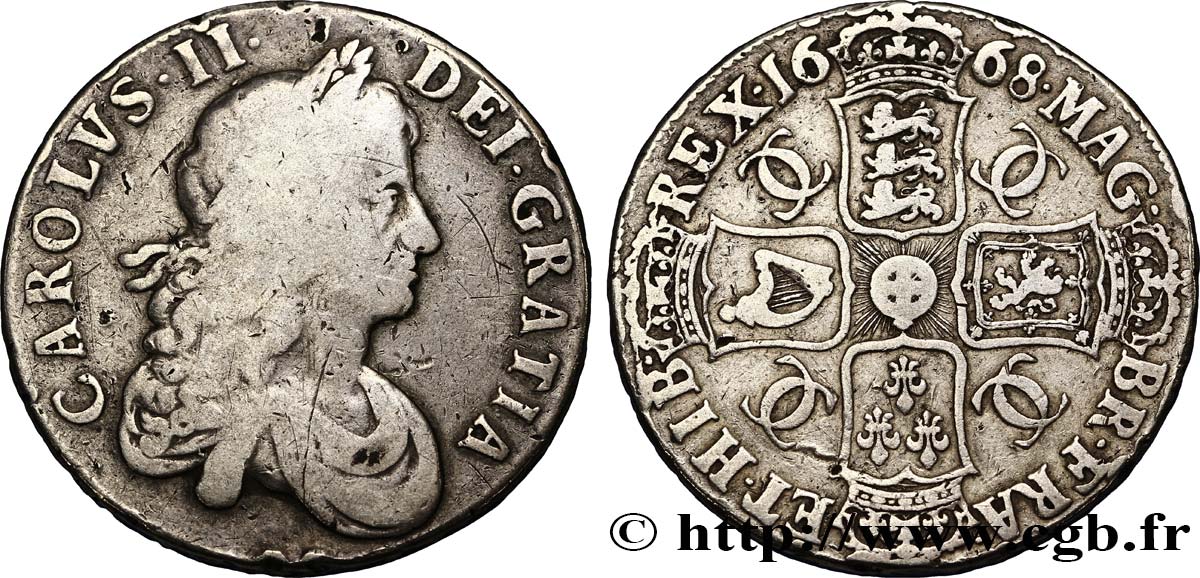 ANGLETERRE ET IRLANDE (ROYAUME) 1 Crown Charles II 1668  TB 