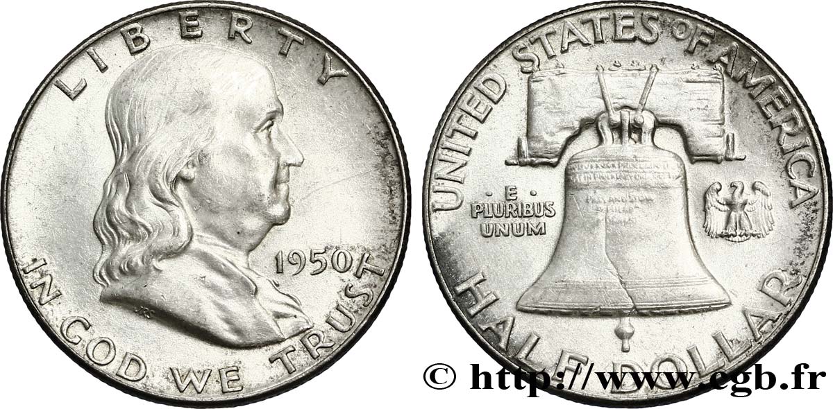 ÉTATS-UNIS D AMÉRIQUE 1/2 Dollar Benjamin Franklin 1950 Philadelphie SUP 