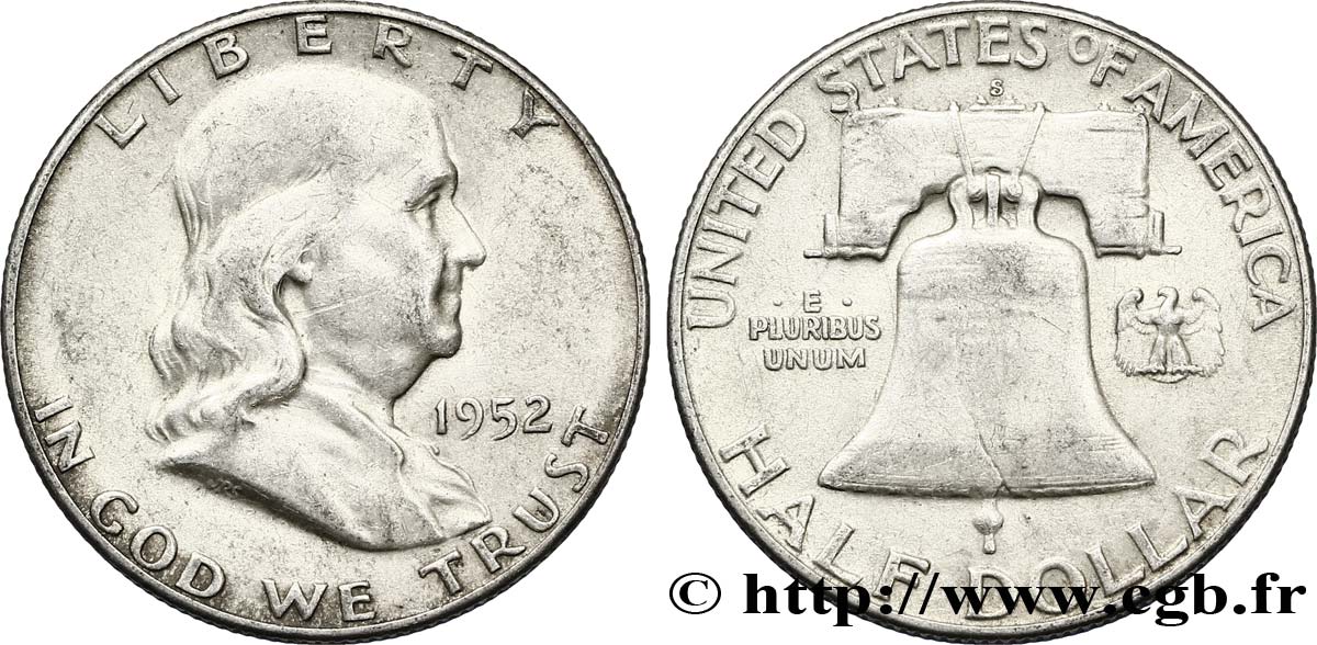 ÉTATS-UNIS D AMÉRIQUE 1/2 Dollar Benjamin Franklin 1952 San Francisco TTB 