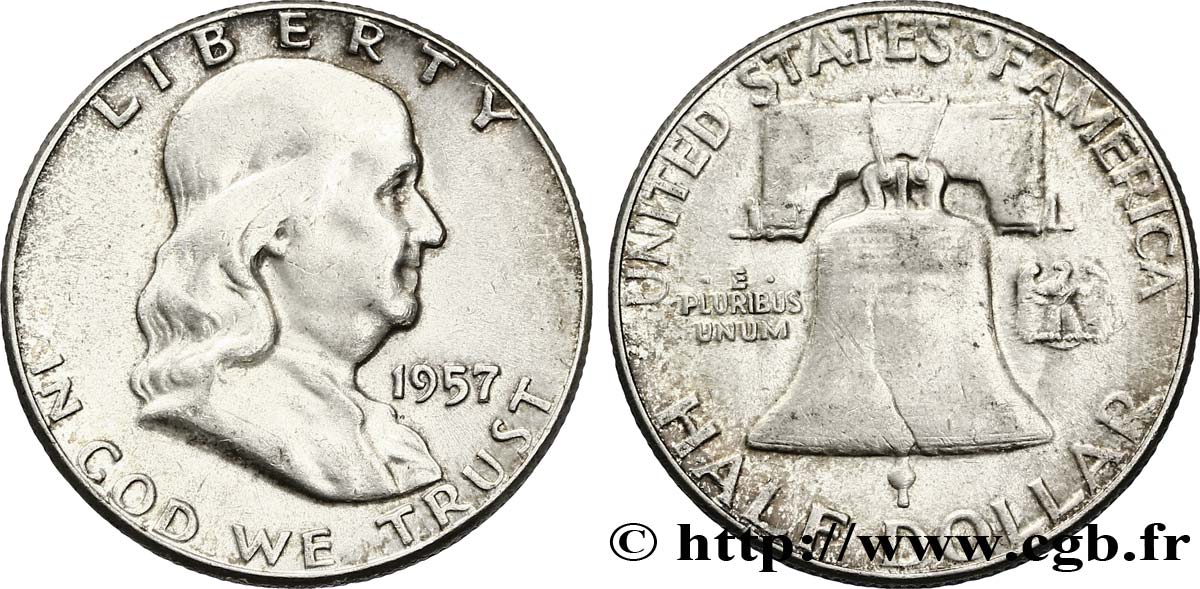 ÉTATS-UNIS D AMÉRIQUE 1/2 Dollar Benjamin Franklin 1957 Philadelphie TTB 