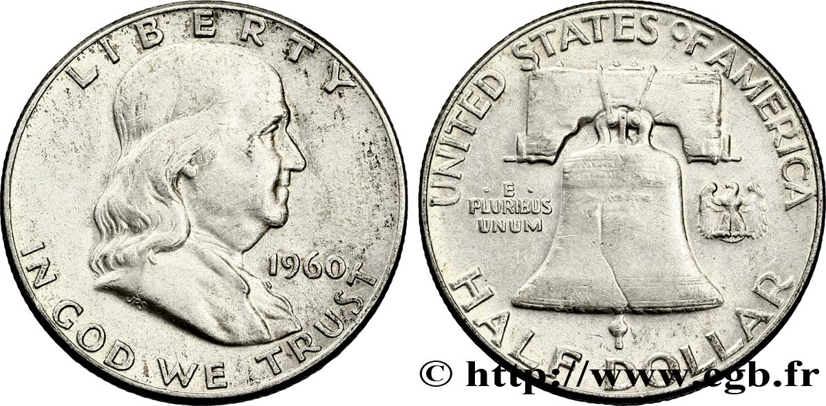 ÉTATS-UNIS D AMÉRIQUE 1/2 Dollar Benjamin Franklin 1960 Philadelphie TTB 