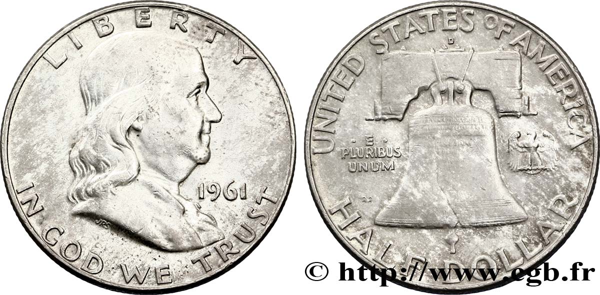 ÉTATS-UNIS D AMÉRIQUE 1/2 Dollar Benjamin Franklin 1961 Denver TTB 