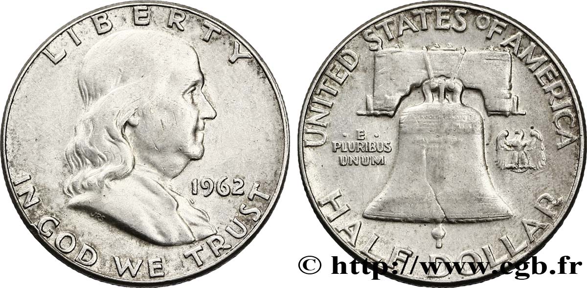 ÉTATS-UNIS D AMÉRIQUE 1/2 Dollar Benjamin Franklin 1962 Philadelphie TTB 
