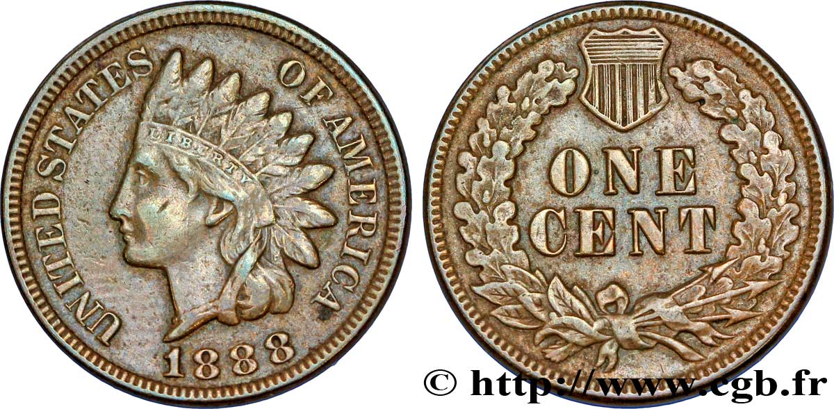 ÉTATS-UNIS D AMÉRIQUE 1 Cent tête d’indien, 3e type 1888  TTB 