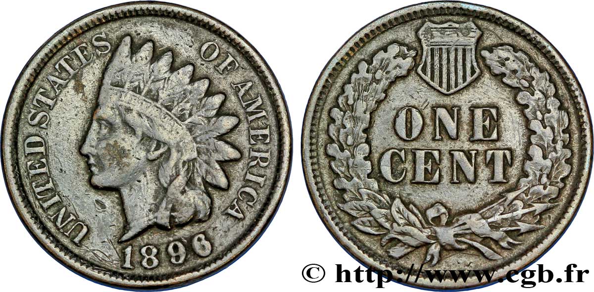 ÉTATS-UNIS D AMÉRIQUE 1 Cent tête d’indien, 3e type 1896 Philadelphie TTB 