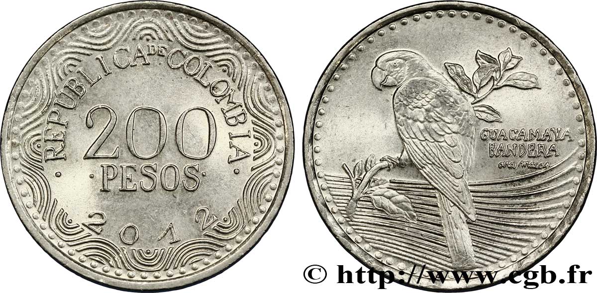 COLOMBIA 200 Pesos Ara rouge 2012  MS 