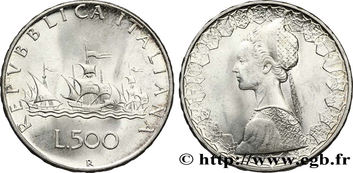 ITALY 500 Lire “caravelles” 1967 Rome - R MS 