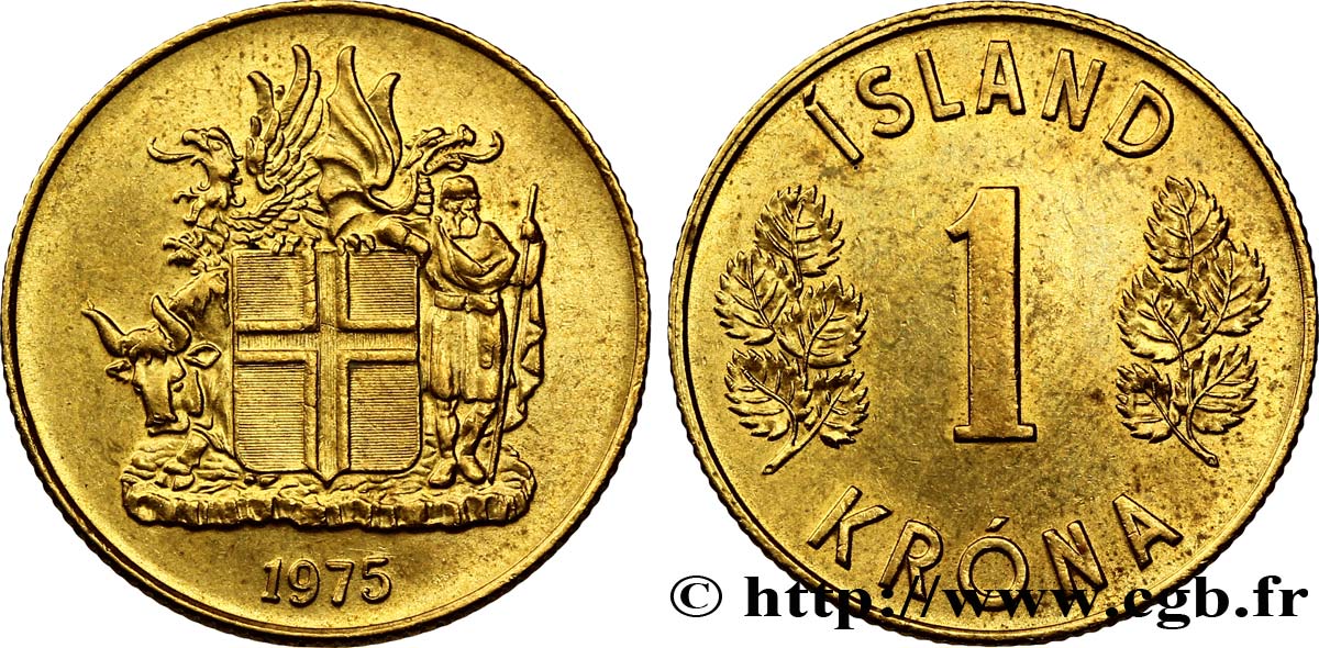 ISLANDE 1 Krona blason 1975  SUP 