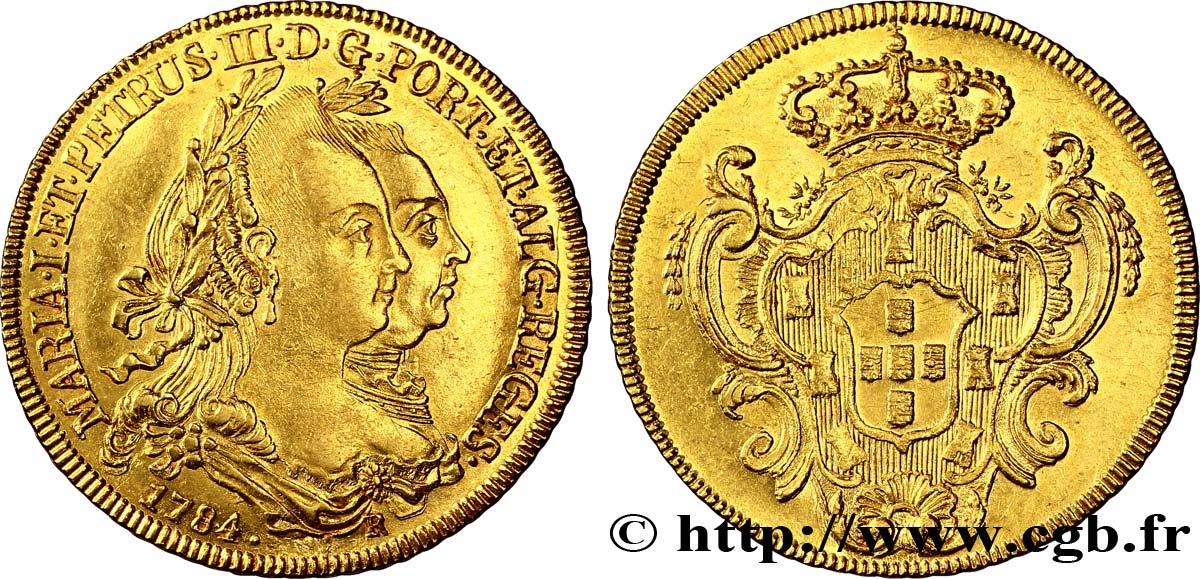 PORTUGAL 6.400 Réis ou Peça Marie I et Pierre III 1784 Rio de Janeiro SUP 
