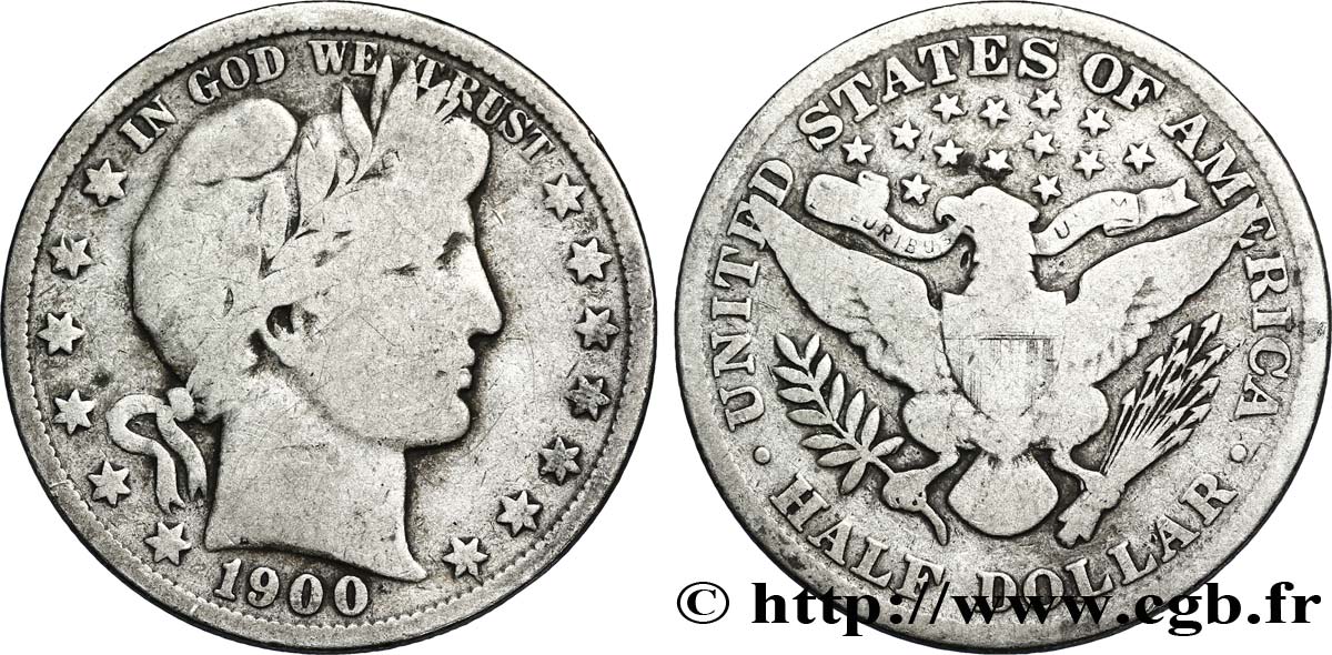 UNITED STATES OF AMERICA 1/2 Dollar type Barber 1900 Philadelphie VF 