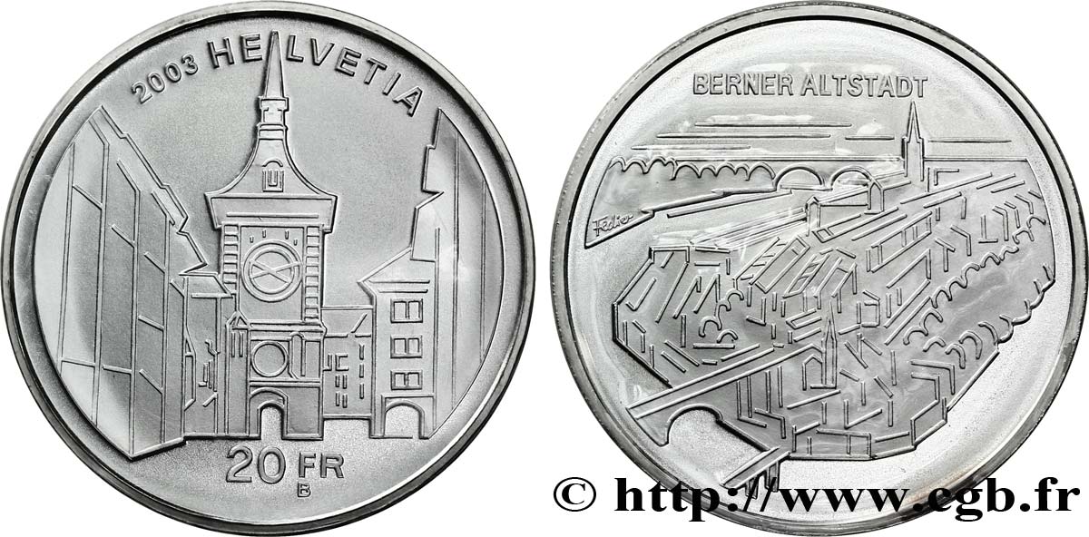 SUISSE 20 Francs Vielle Ville de Berne 2003 Berne - B FDC 