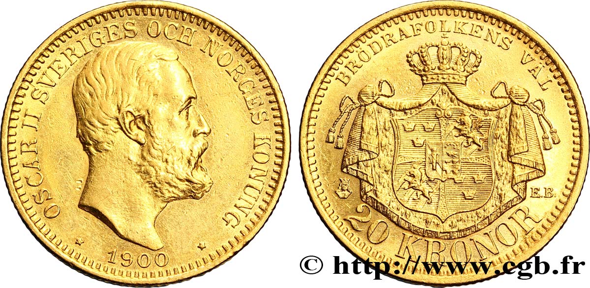 SUÈDE 20 Kronor Oscar II 1900 Stockholm SUP 