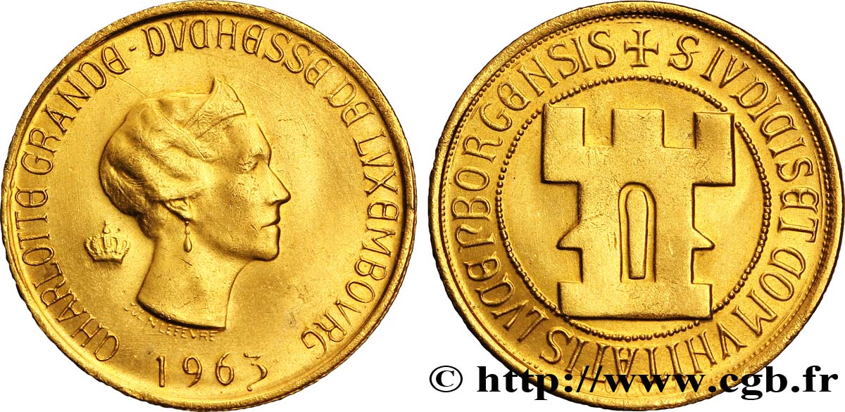 LUXEMBOURG Médaille en or, module de 20 Francs or 1963 Bruxelles SUP 