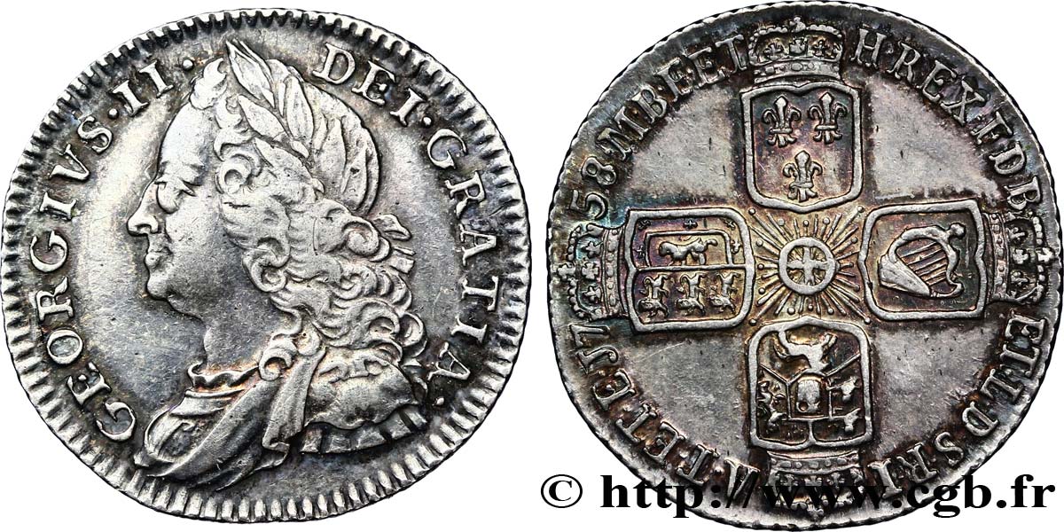 UNITED KINGDOM 6 Pence Georges II surfrappe 1758/7 1758  AU 