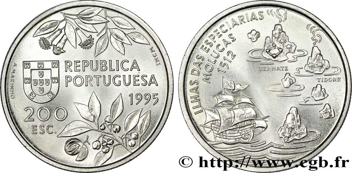 PORTUGAL 200 Escudos découverte des îles Moluques 1995  FDC 