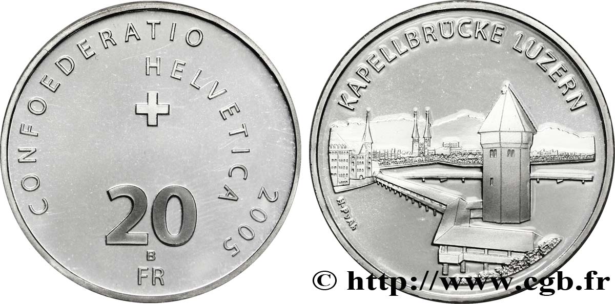 SUISSE 20 Francs le Pont de la Chapelle à Lucerne 2005 Berne - B FDC 