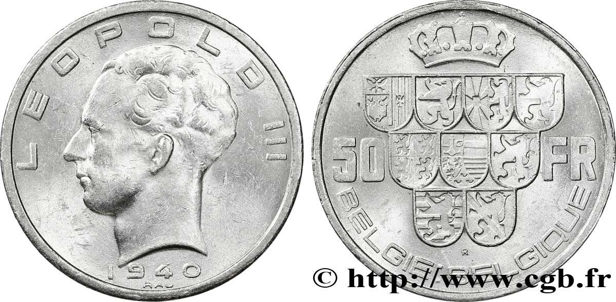BELGIQUE 50 Francs Léopold III légende Belgie-Belgique tranche position A 1940  TTB+ 