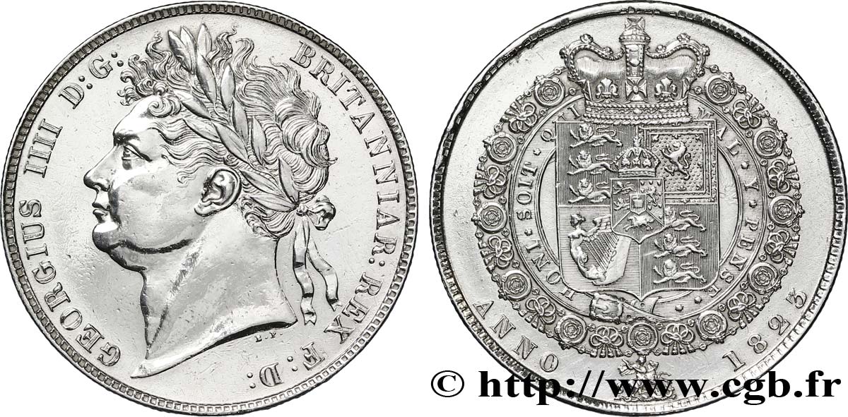 ROYAUME-UNI 1/2 Crown Georges IIII / emblème 1823  SUP 