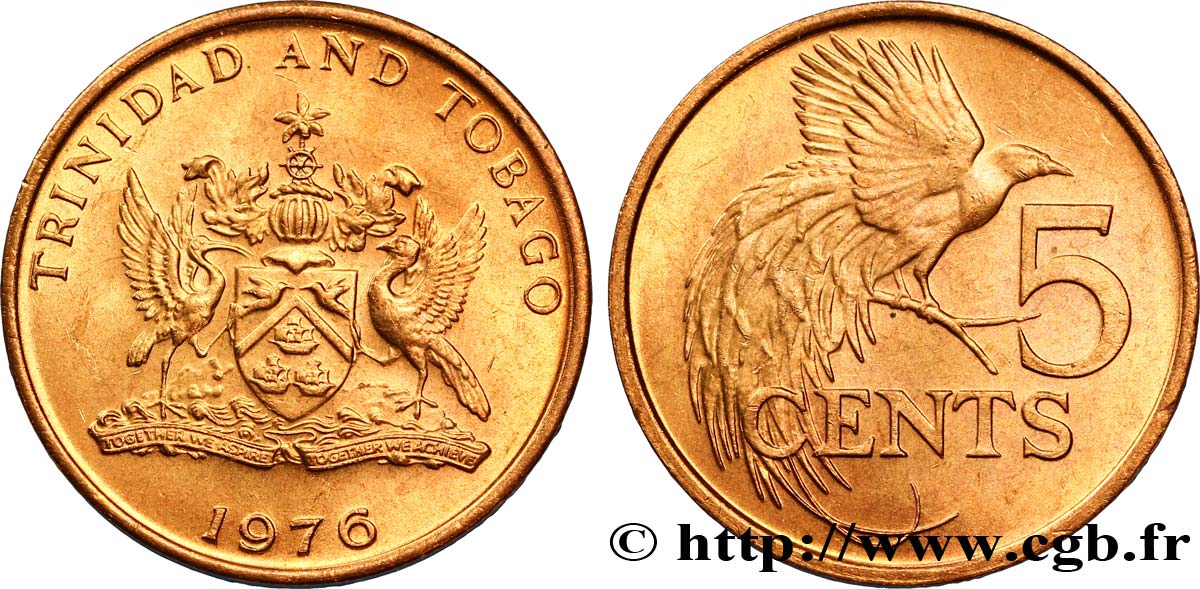TRINIDAD et TOBAGO 5 Cents emblème / oiseau de paradis 1976  SPL 