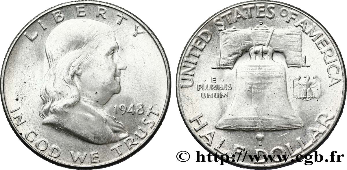 ÉTATS-UNIS D AMÉRIQUE 1/2 Dollar Benjamin Franklin 1948 Denver SUP 