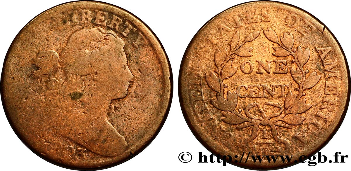 ÉTATS-UNIS D AMÉRIQUE 1 Cent type au buste drapé 1796-1807 1803 Philadelphie B 