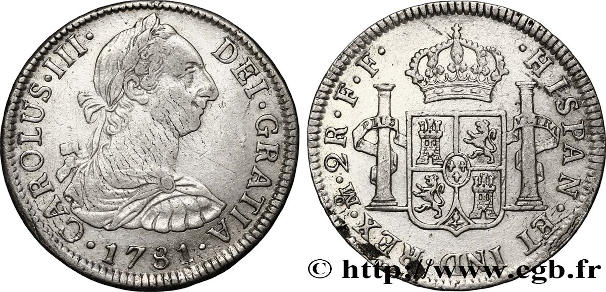 MEXIKO 2 Reales Charles III d’Espagne 1781 Mexico SS 