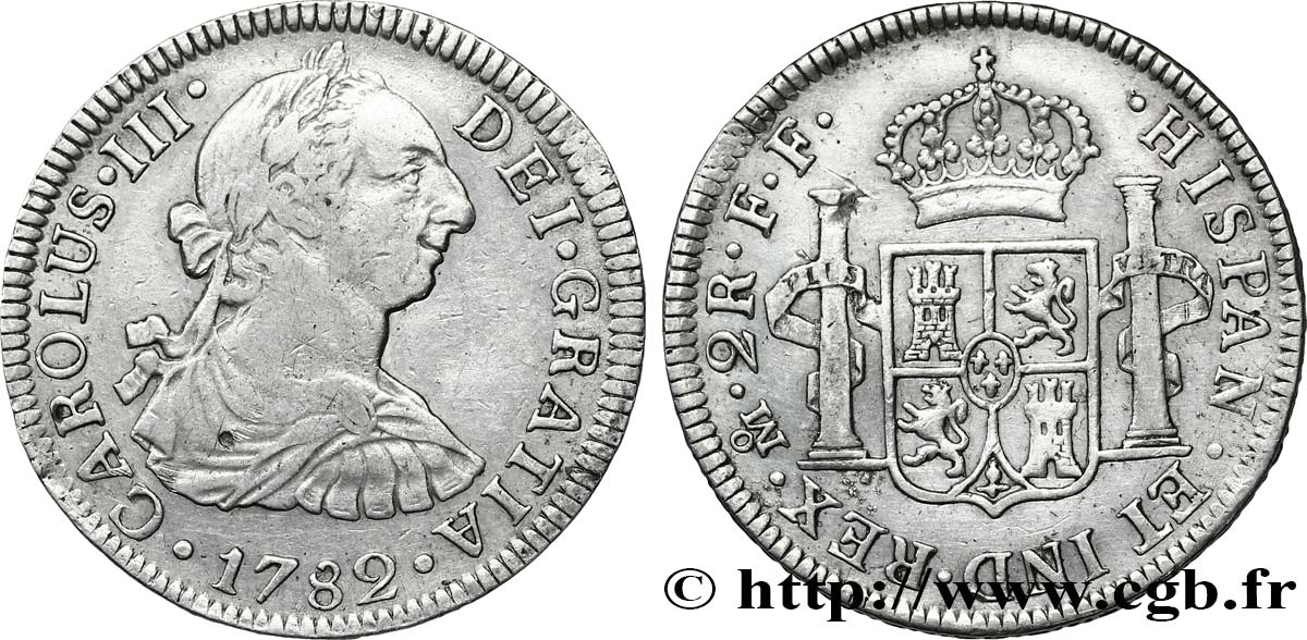 MEXIKO 2 Reales Charles III d’Espagne 1782 Mexico SS 