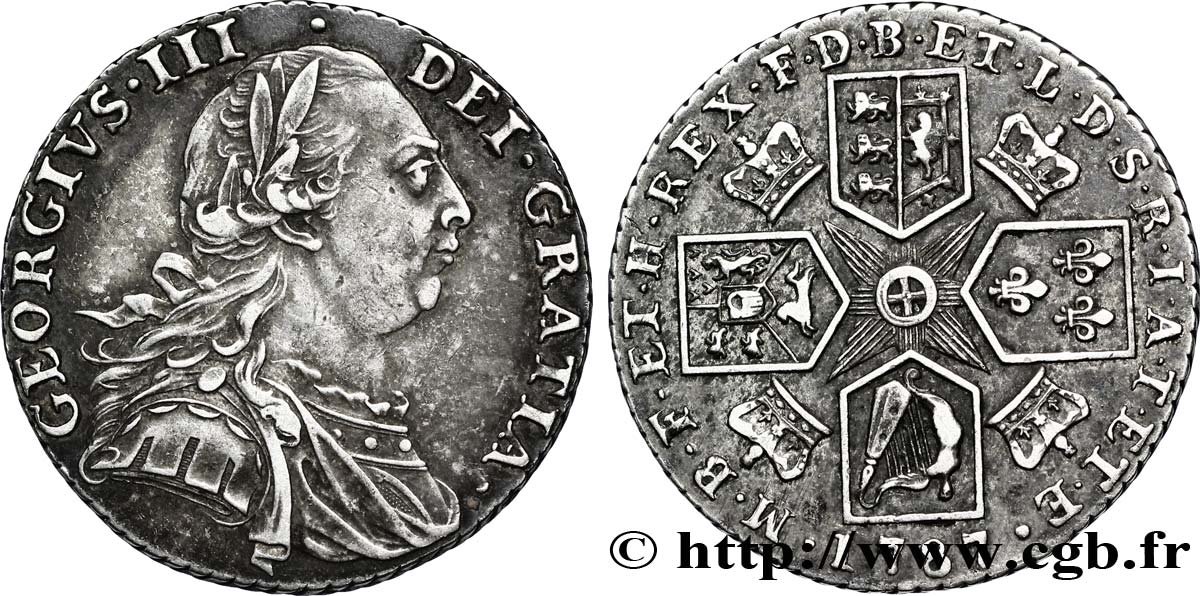 ROYAUME-UNI 1 Shilling Georges III / emblème, type avec semée de coeur dans les armes de Hanovre 1787  SUP 