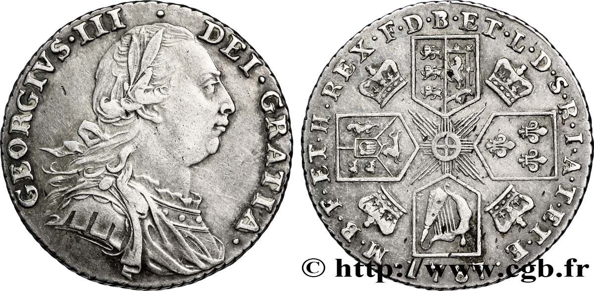 ROYAUME-UNI 1 Shilling Georges III / emblème, type sans semée de coeur dans les armes de Hanovre 1787  TTB+ 