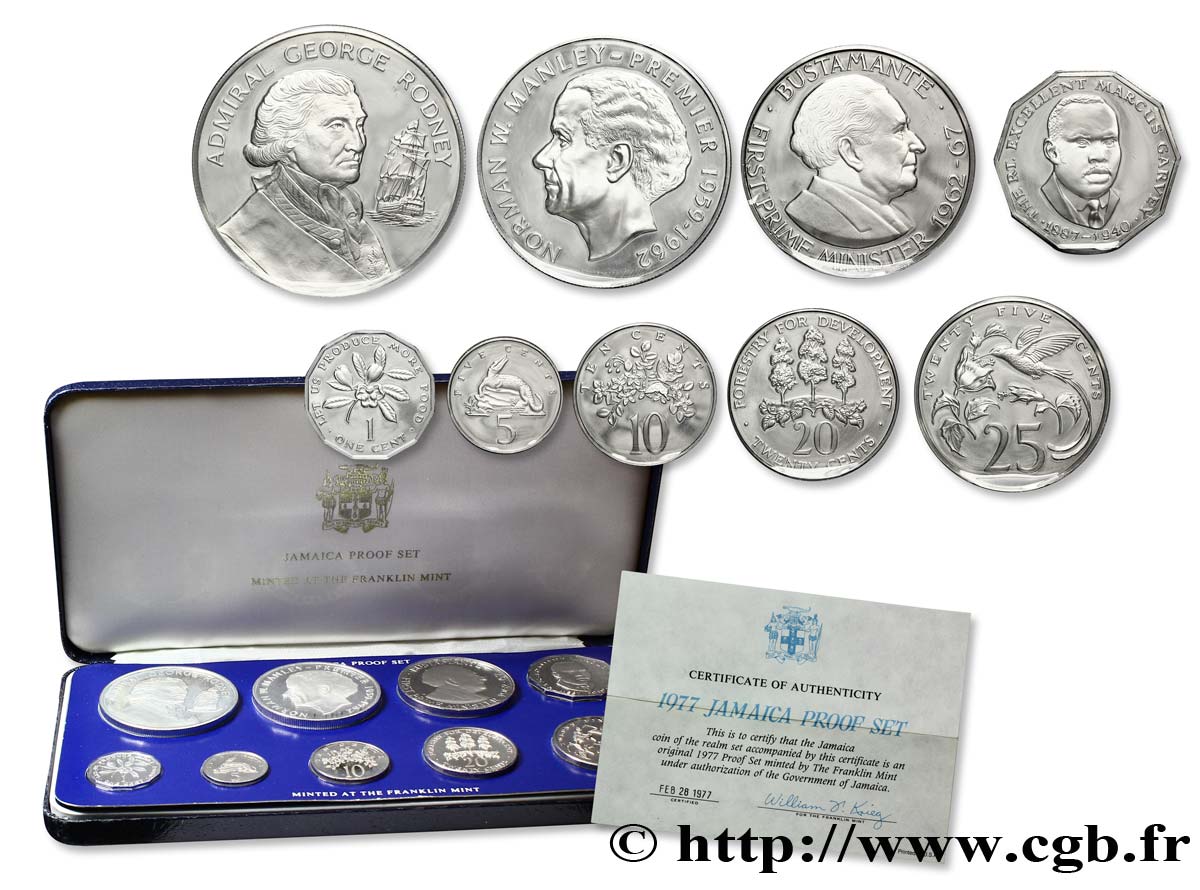 JAMAÏQUE Série de 9 monnaies Proof 1977 Franklin Mint FDC 