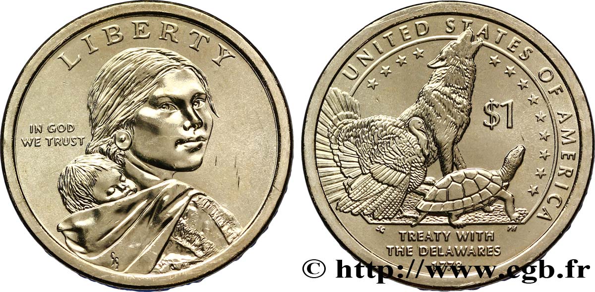 ÉTATS-UNIS D AMÉRIQUE 1 Dollar Sacagawea / Traité avec les Delawares  type tranche B 2013 Denver SPL 