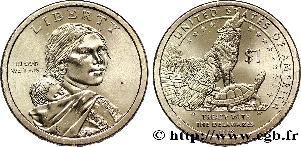 ÉTATS-UNIS D AMÉRIQUE 1 Dollar Sacagawea / Traité avec les Delawares  type tranche A 2013 Philadelphie - P SPL 
