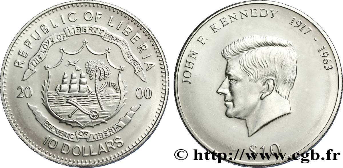 LIBERIA 10 Dollars John F. Kennedy 2000  FDC 