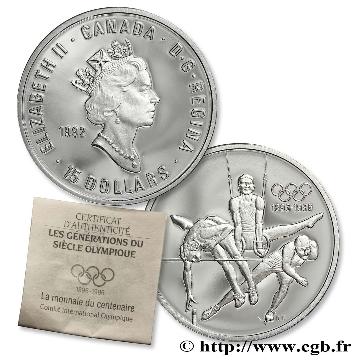 CANADA 15 Dollars BE Elisabeth II / Jeux Olympiques 1992, saut en hauteur, anneaux, patin de vitesse 1992  FDC 