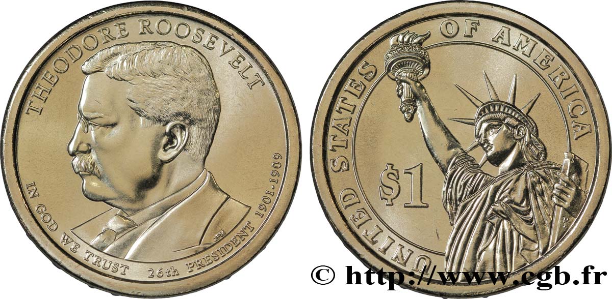 ÉTATS-UNIS D AMÉRIQUE 1 Dollar Theodore Roosevelt tranche A 2013 Philadelphie - P FDC 
