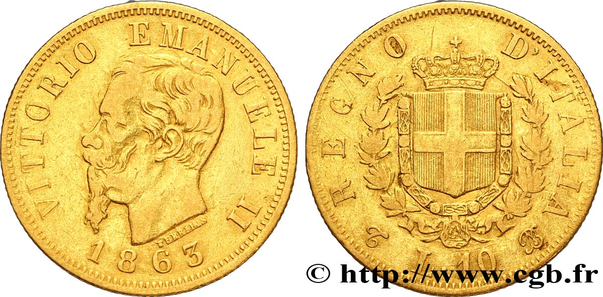 ITALIE 10 Lire or Victor Emmanuel II, roi d’Italie 1863 Turin TB 